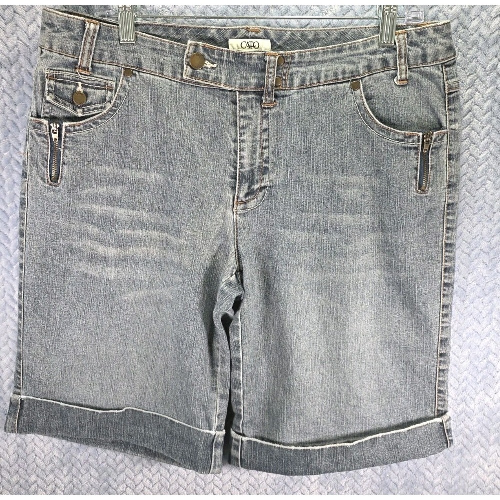 Cato Jean Shorts Flap And Zipper Pocket Stretch Light Womens Size 12 Ramie Blend